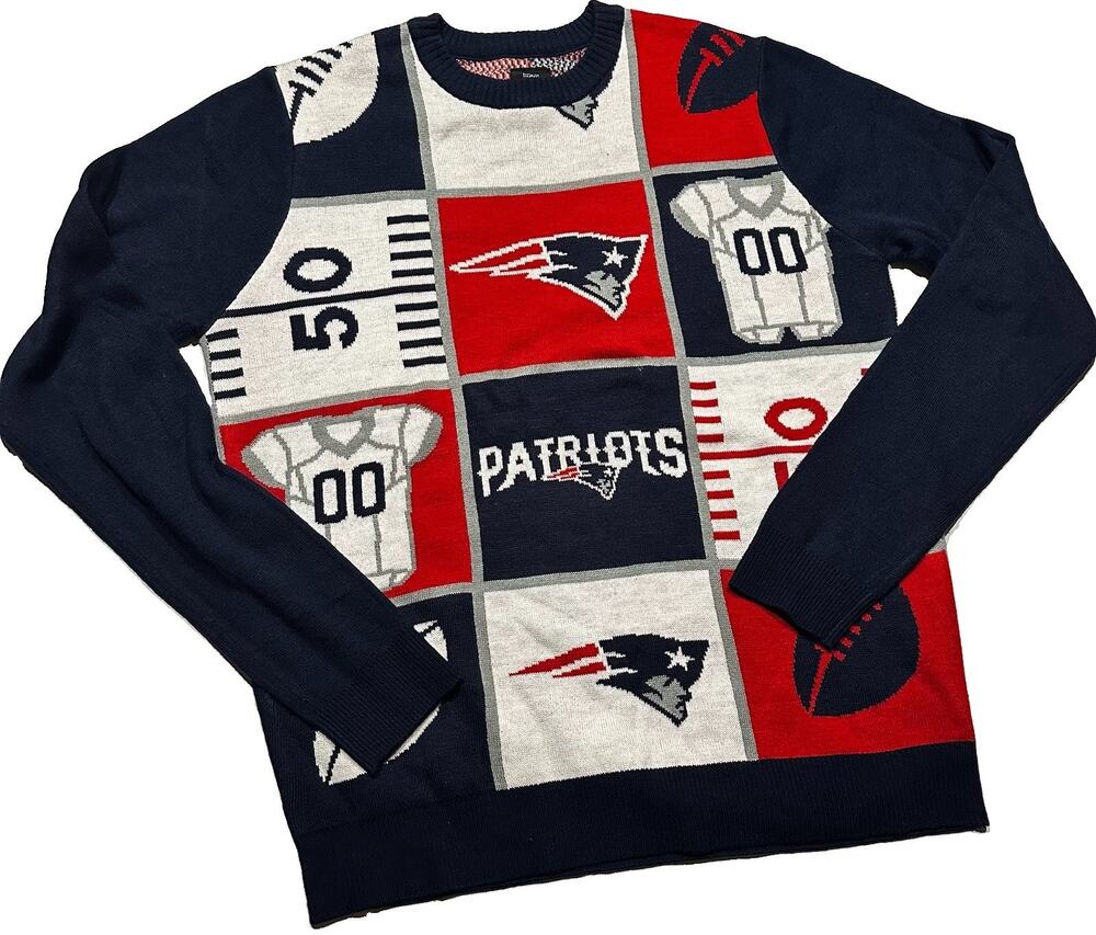 New England Patriots Sweater Mens Size Large Blue Gray NFL Football Sports Fan